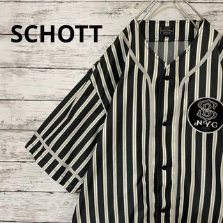 ショット(schott)のSCHOTT ストライプ柄ベースボールシャツ 半袖シャツ ワッペン 人気 お洒落(シャツ)