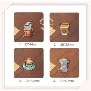 JJ03 刺繍アイロンワッペン　4枚セット　コーヒー/ポット(その他)