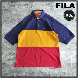 フィラ(FILA)の【C151】FILA 90s USA古着 半袖ポロシャツ 刺繍タグ ビンテージ(ポロシャツ)