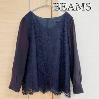 .ビームス BEAMS プルブラウス 長袖 レーヨン 38 ネイビー レース(シャツ/ブラウス(長袖/七分))