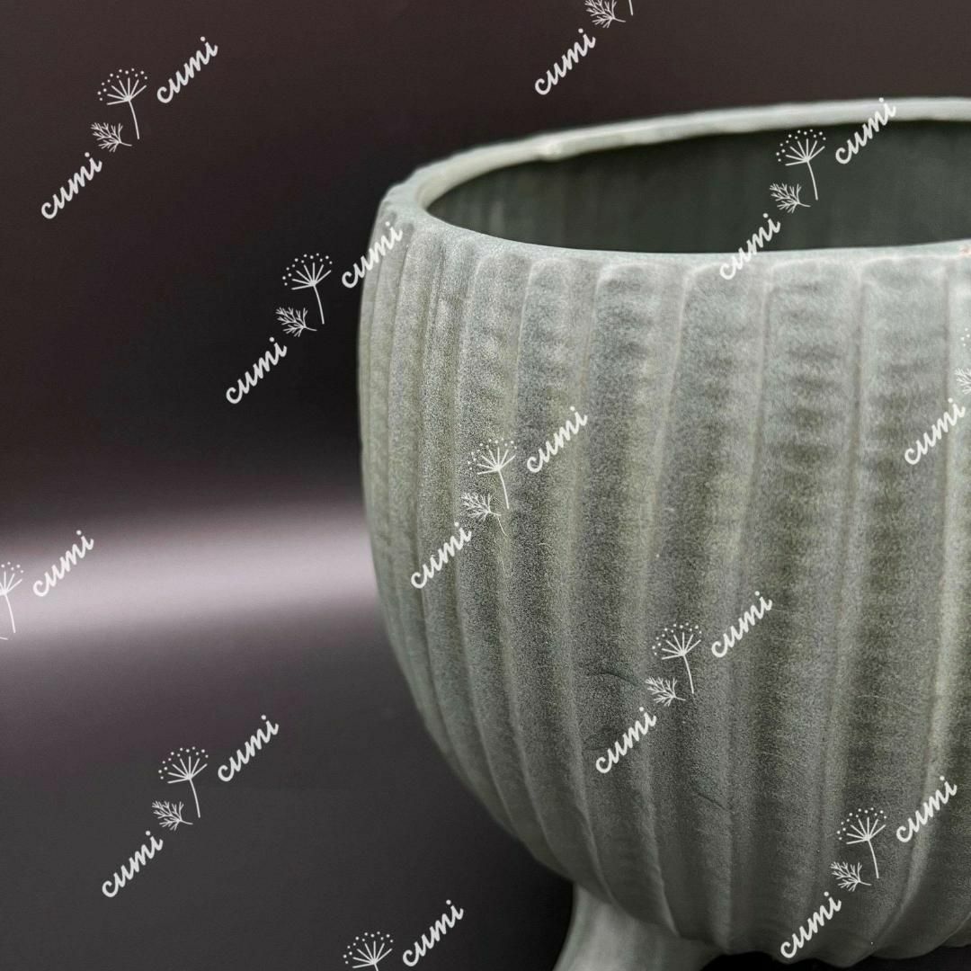 N0052【イギリス*Woodlodge】6号  グリーン 植木鉢 陶器鉢カバー ハンドメイドのフラワー/ガーデン(プランター)の商品写真