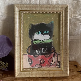 絵画。原画手描【コーヒーカップに可愛い黒猫ちゃん】(絵画/タペストリー)