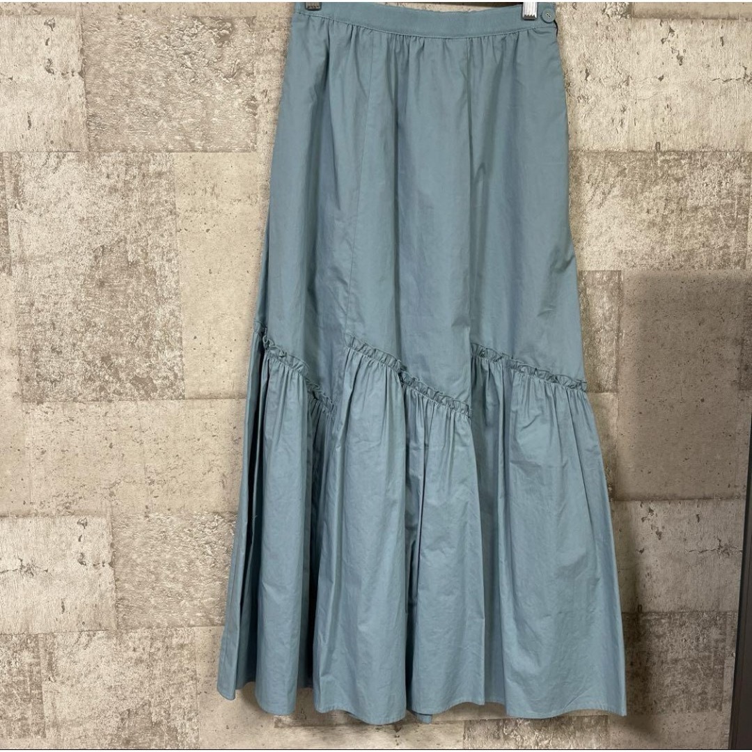 LOUNIE(ルーニィ)のLOUNIEブルーグリーンプリッツフリルスカート レディースのスカート(ロングスカート)の商品写真
