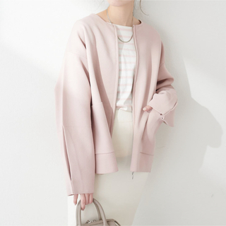 natural couture - ナチュラルクチュール WZIPニットジャケット ピンク