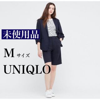 ユニクロ(UNIQLO)の【未使用品】UNIQLO リネンブレンドバミューダパンツ ネイビー M(カジュアルパンツ)