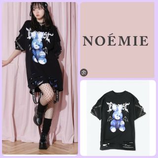 ♡新品NOEMIE うさぎTシャツオーバーサイズユニセックスブラック黒地雷系量産(Tシャツ(半袖/袖なし))