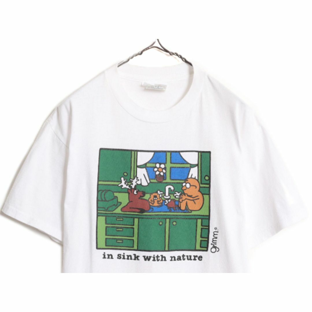 90s 00s ★ アート イラスト プリント Tシャツ メンズ M 古着 90年代 00年代 オールド オフィシャル アニマル ジョーク ポップ シュール 白 メンズのトップス(Tシャツ/カットソー(半袖/袖なし))の商品写真