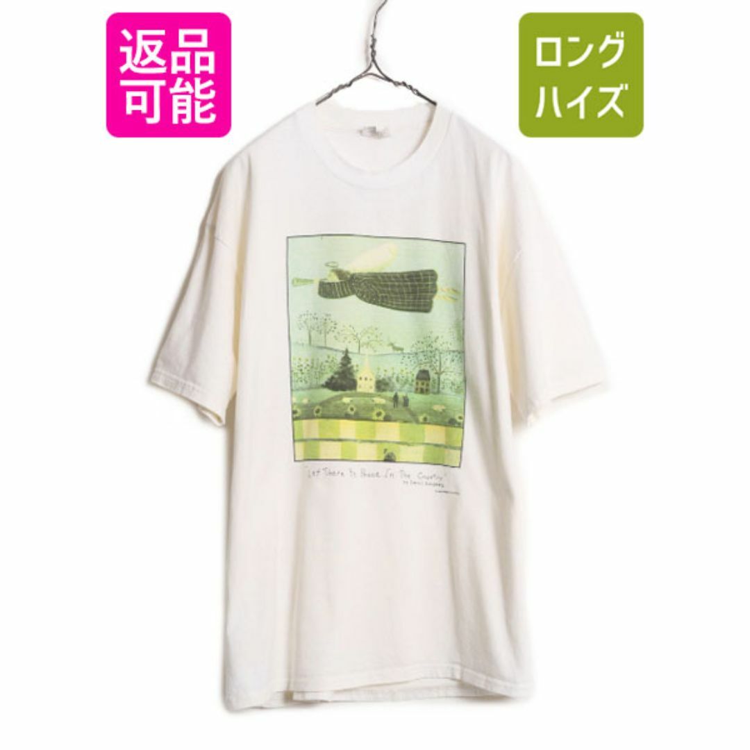 90s USA製 ★ アート イラスト プリント Tシャツ メンズ XL / 古着 90年代 オールド メッセージ 絵画 芸術 大きいサイズ ヘビーウェイト 白 メンズのトップス(Tシャツ/カットソー(半袖/袖なし))の商品写真