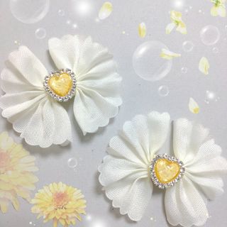 ヘアゴム　花フリルリボン　ツインテール　1456　花　春　夏　黄色　イエロー(ファッション雑貨)