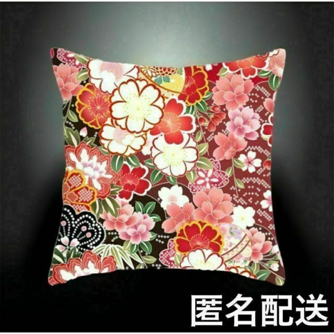 和柄◆赤◆和風◆黒◆花柄◆菊◆さくら◆桜◆座布団カバー◆リネン◆45×45◆上品 インテリア/住まい/日用品のインテリア小物(クッションカバー)の商品写真