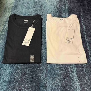 ユニクロ(UNIQLO)のユニクロ　クルーネックTシャツ　ホワイト　ブラック(Tシャツ/カットソー(半袖/袖なし))