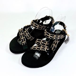 新品未使用】ARIZONA LOVE チェーン金 サンダル 黒 25.5 タグの 新品未使用】ARIZONA LOVE チェーン金 サンダル 黒 25.5 タグの