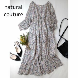 ナチュラルクチュール(natural couture)のnatural couture ロング ワンピース　小花柄  Vネック  赤青(ロングワンピース/マキシワンピース)