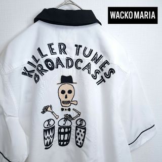 ワコマリア(WACKO MARIA)の【美品】WACKOMARIA ボーリングシャツ スカル レーヨン 白×黒 M(シャツ)