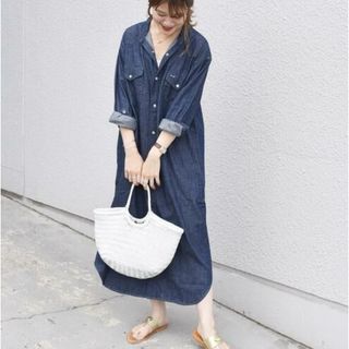 ラングラー(Wrangler)のwrangler バンドカラーデニムシャツワンピース (ロングワンピース/マキシワンピース)