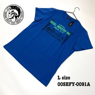 DIESEL - 【新品】L ディーゼル Tシャツ 半袖 ロゴ プリント Uネック 青 ブルー