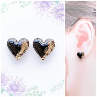 jelブラック12mmハートピアス/イヤリング(ピアス)