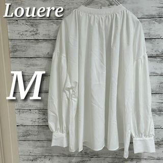 Louere スタンドカラーギャザーブラウス　ゆったり　長袖　ホワイト　M(シャツ/ブラウス(長袖/七分))