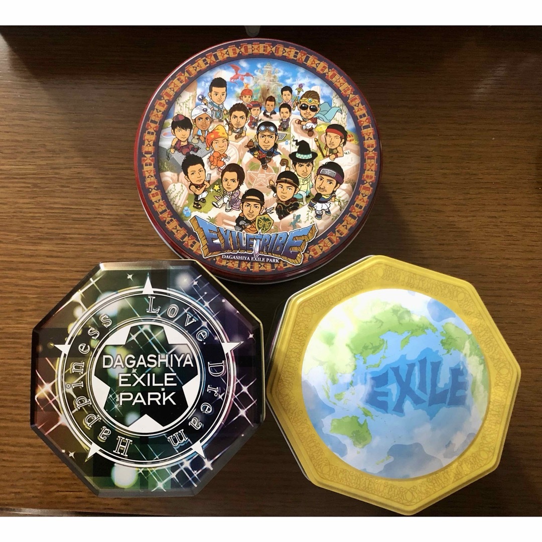 EXILE TRIBE(エグザイル トライブ)のEXILE　【居酒屋えぐざいるPARK】　空き缶(クリア缶)　 3個　☆美品☆ インテリア/住まい/日用品のインテリア小物(小物入れ)の商品写真