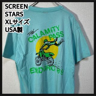 スクリーンスターズ(SCREEN STARS)のスクリーンスターズ】TシャツUSA製　ミントカラー　モトクロス　ビンテージ　71(Tシャツ/カットソー(半袖/袖なし))