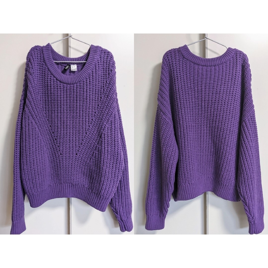 H&M(エイチアンドエム)の【H&M DIVIDED】ニット セーター リブニット ゆったり L 紫 レディースのトップス(ニット/セーター)の商品写真