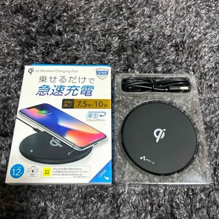 【美品】Air-J ワイヤレス充電パッド ブラック AWJ-PD6 BK(バッテリー/充電器)