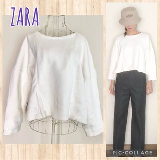 ザラ(ZARA)のzara ザラ ショート丈スウェット 白M(トレーナー/スウェット)