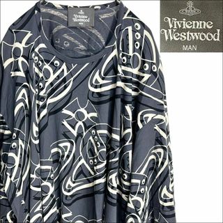 Vivienne Westwood - J3551美品 ヴィヴィアンウエストウッドマン オーブ総柄変形カットソー グレー