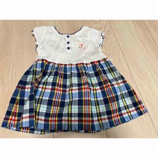 80センチ　ミキハウス　ワンピース　半袖　夏服　チェック　ドッキングワンピース(ワンピース)