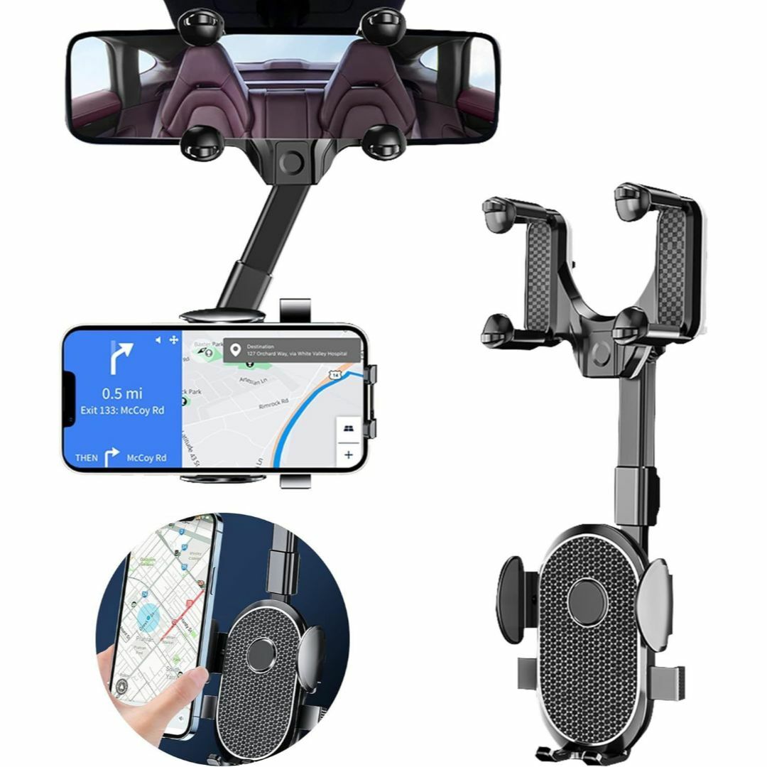 スマホホルダー 車 ルームミラー バックミラー 車載ホルダー スマホ 携帯 自動車/バイクの自動車(車内アクセサリ)の商品写真