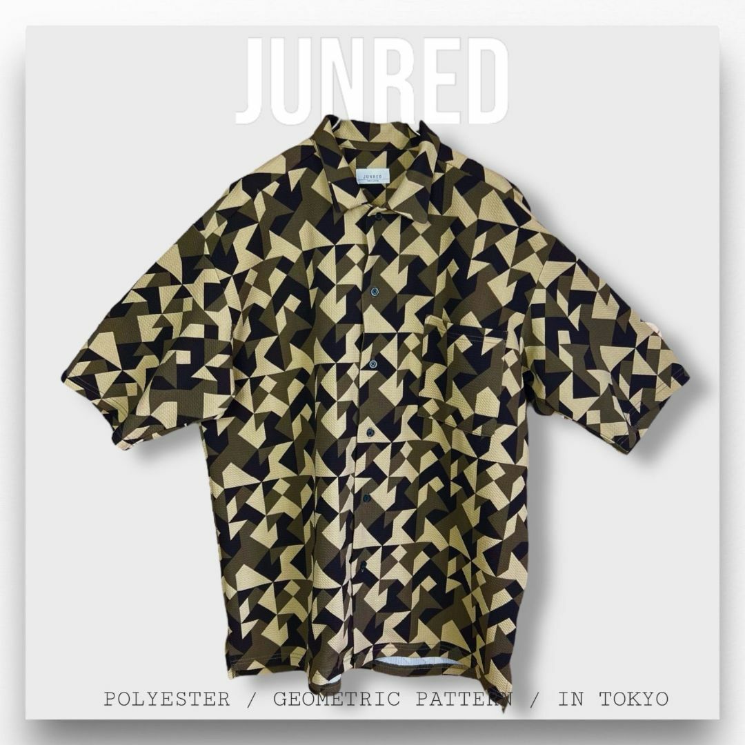 JUNRED(ジュンレッド)の【ジュンレッド】半袖シャツ 幾何学模様 メンズ ブラウン L ジュンメン メンズ メンズのトップス(ポロシャツ)の商品写真