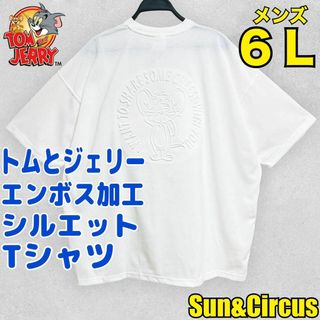 メンズ大きいサイズ6L トムとジェリー エンボス加工 シルエット 半袖Tシャツ(Tシャツ/カットソー(半袖/袖なし))