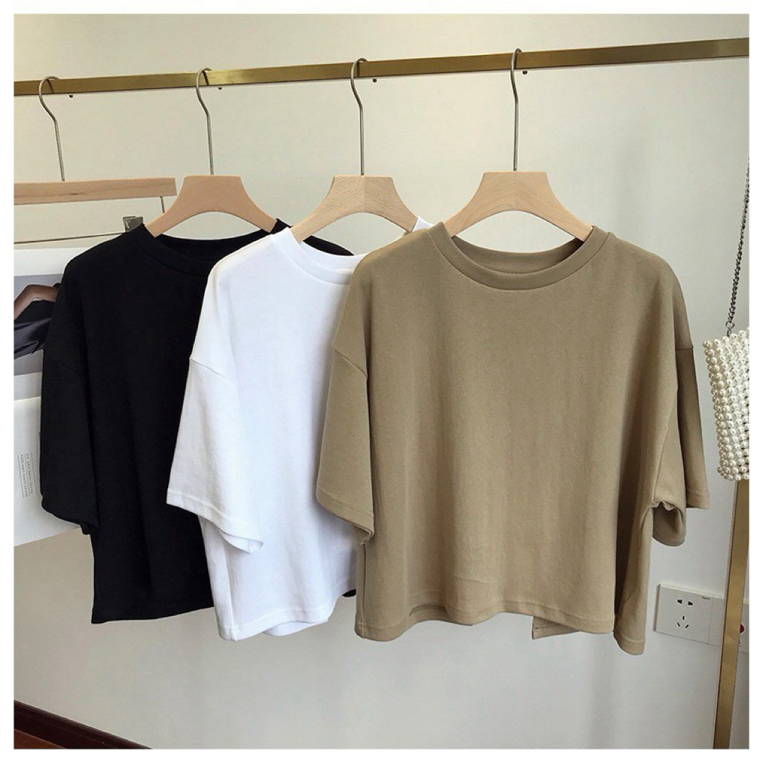 新品　レディース　トップス　M ホワイト　Tシャツ　可愛い　シンプル　韓国　無地 レディースのトップス(Tシャツ(半袖/袖なし))の商品写真