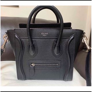 セリーヌ(celine)の【超美品】ラゲージ ナノ ドラムドカーフスキン ブラック i’m (ハンドバッグ)