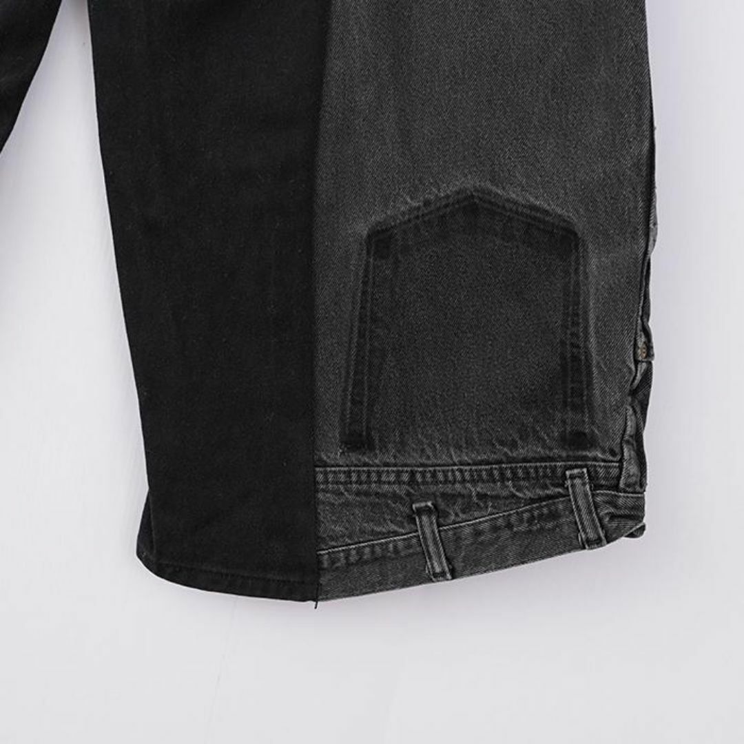 リメイクデニム ブラックデニム ワイド フレア ボトム 再構築 S 黒 8735 メンズのパンツ(デニム/ジーンズ)の商品写真