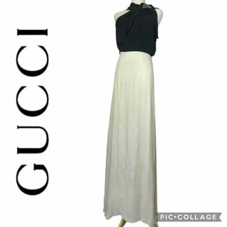 Gucci - 【訳アリ】Gucci★バイカラーロングドレス★シルク★ビジュー★サイズ38