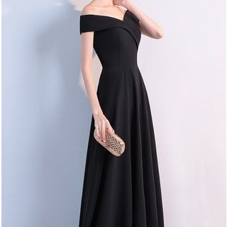 【数量限定】ドレス ロング 黒 オフショル シンプル エレガント 高見え 韓国風(ロングドレス)