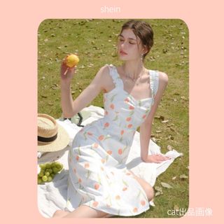 SHEIN - shein  高級ライン フリル ノースリーブワンピ チューリップ キャミワンピ