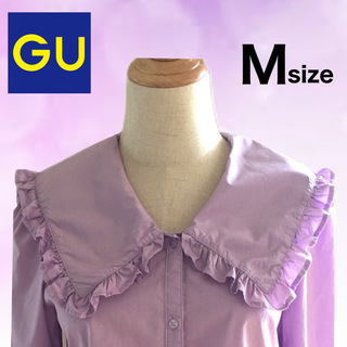 ジーユー(GU)のGU フリル パープル ラベンダー ブラウス 綿 cotton M(シャツ/ブラウス(長袖/七分))