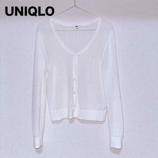 ユニクロ(UNIQLO)のユニクロ レースラウンドネックショートカーディガン オフホワイト(カーディガン)