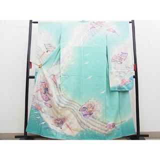 平和屋野田店■豪華振袖　駒刺繍　扇面吉祥飛鶴花文　ぼかし染め　金銀彩　逸品　BAAC6405gt(振袖)