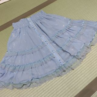 アクシーズファム(axes femme)の難有axes femme 水色サックス　膝丈フリルスカート(ひざ丈スカート)