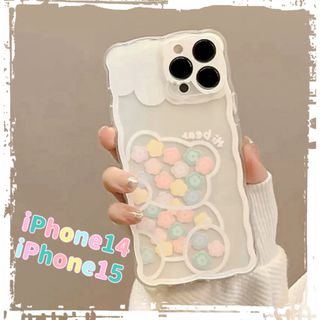 iPhoneケース  スマホ  携帯アクセサリー  パステルカラー  ︎花 クマ(iPhoneケース)