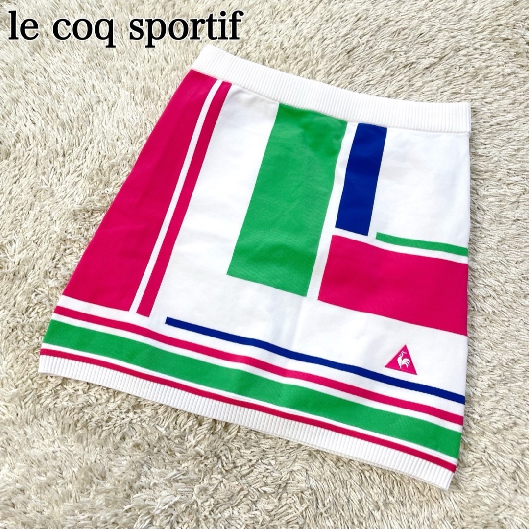 le coq sportif(ルコックスポルティフ)のほぼ未使用 ルコック　ゴルフ スカート ニット　春夏 マルチカラー 11号 スポーツ/アウトドアのゴルフ(ウエア)の商品写真