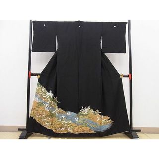 平和屋野田店■豪華黒留袖　松竹梅風景群鶴文　金彩　逸品　BAAC8629pk(着物)