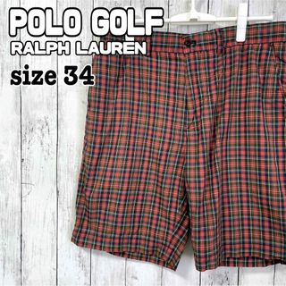 ポロゴルフ(Polo Golf)のポロゴルフ ラルフローレン ショートパンツ 短パン チェック 34 赤 海外古着(ショートパンツ)