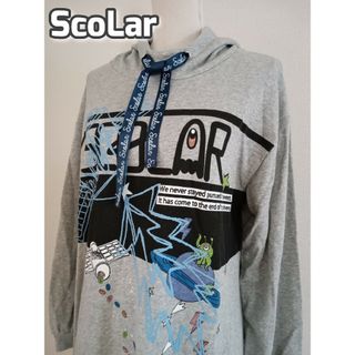 スカラー(ScoLar)のScoLar　フード付きスウェットワンピース　長袖　ミディ丈　グレー　М(ロングワンピース/マキシワンピース)