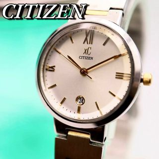 シチズン(CITIZEN)の美品！CITIZEN XC デイト ラウンド シルバー×ゴールド 腕時計 603(腕時計)