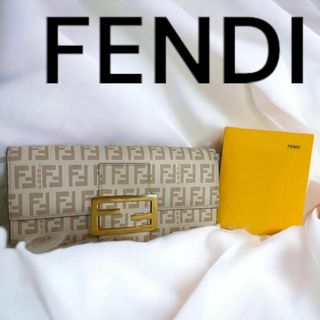 フェンディ(FENDI)のFENDI フェンディ 二つ折り長財布  FFロゴ金具 ベージュ ズッキーノ(財布)