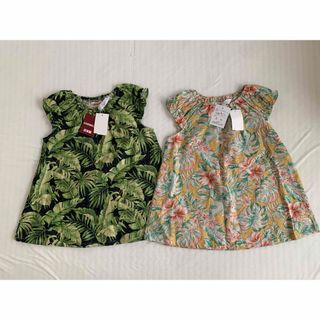 シマムラ(しまむら)の新品 100 ヤシ ハイビスカス リネン ノースリーブ トップス セット 夏服(ブラウス)